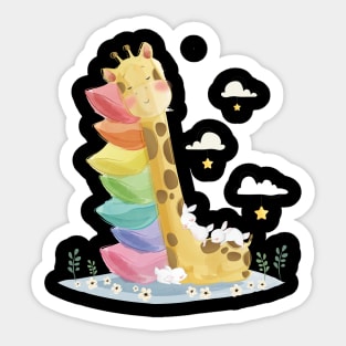 cute baby giraffe sleeping stacked pillows Sticker